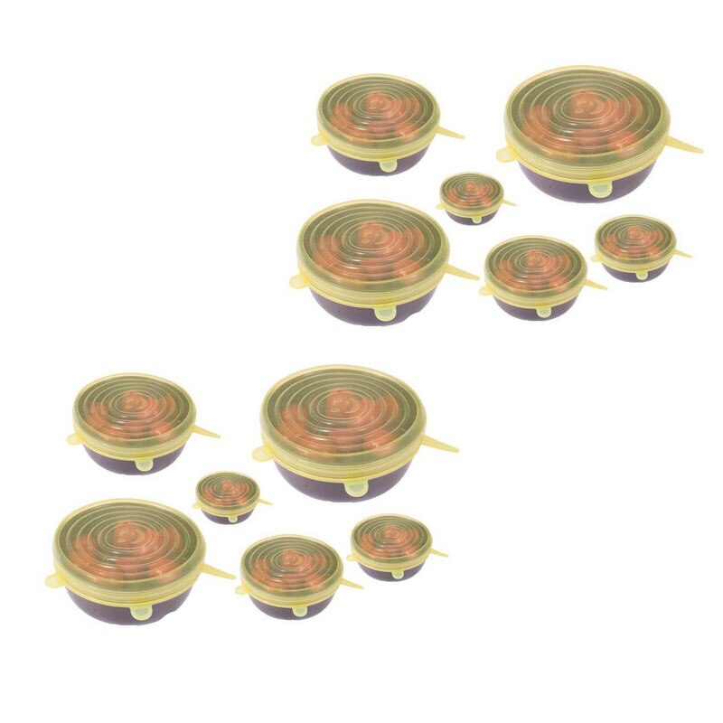 Siliconen rekbare voedseldeksels keukenaccessoires universele siliconen kom pot deksel siliconen deksel pan koken voedsel vers: 12cs geel