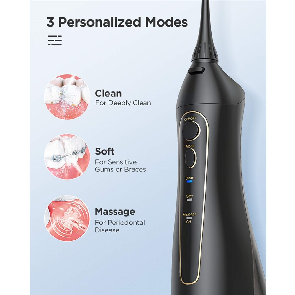 Fairywill Water Flosser Usb Oplaad Monddouche Dental 3 Modes 300Ml Water Tank Water Jet Waterdichte IPX7 Tanden Schoner