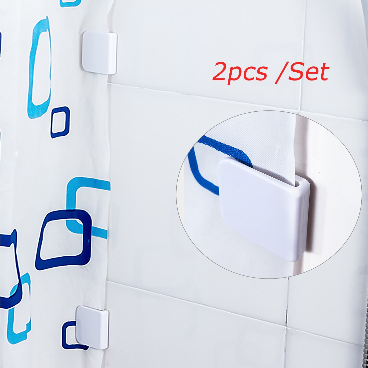 2 stuks Douchegordijn Clips Houder Zelfklevende Winddicht Anti-Splash Gordijn Houder Clip Badkamer Bad Accessoires Wit