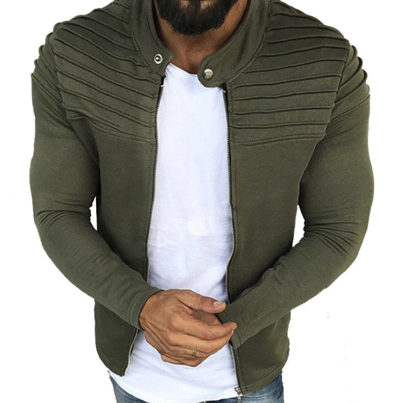 Chaquetas con cuello para hombre, sudaderas ligeras negras, cuello con cremallera completa, camisetas de manga larga con bolsillo, chaqueta prendas de vestir de otoño e invierno: M / Verde militar