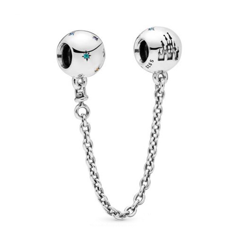 Original 925 sterling silver bead charm star safety chain rose gold suitable for brand female bracelet DIY jewelry: 798118ACZMX