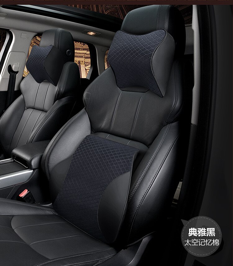 Auto Kissen Auto Auto Sitz Zurück Lenden Unterstützung und Hals Kissen Bausatz Auto Kopfstütze Zurück Kissen Schaum Baumwolle Schwarz verrotten: Schwarz einstellen