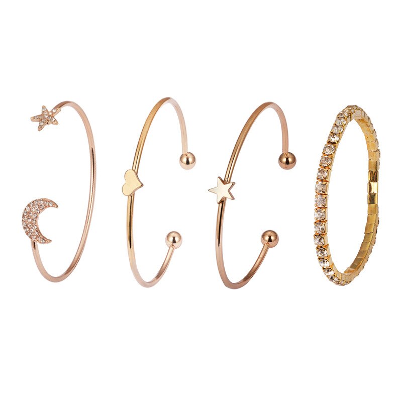 4 Stks/set Mode Vrouwelijke Armbanden Goud Rvs Crystal Stars Moon Armband Partij Sieraden Accessoires Voor Vrouwen: Gold