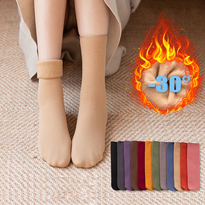 1Pairs Stripes Velvet Women Winter Warm Thicken Socks Soft Casual Solid Color Socks Wool Cashmere Home Snow Boots Floor Socks