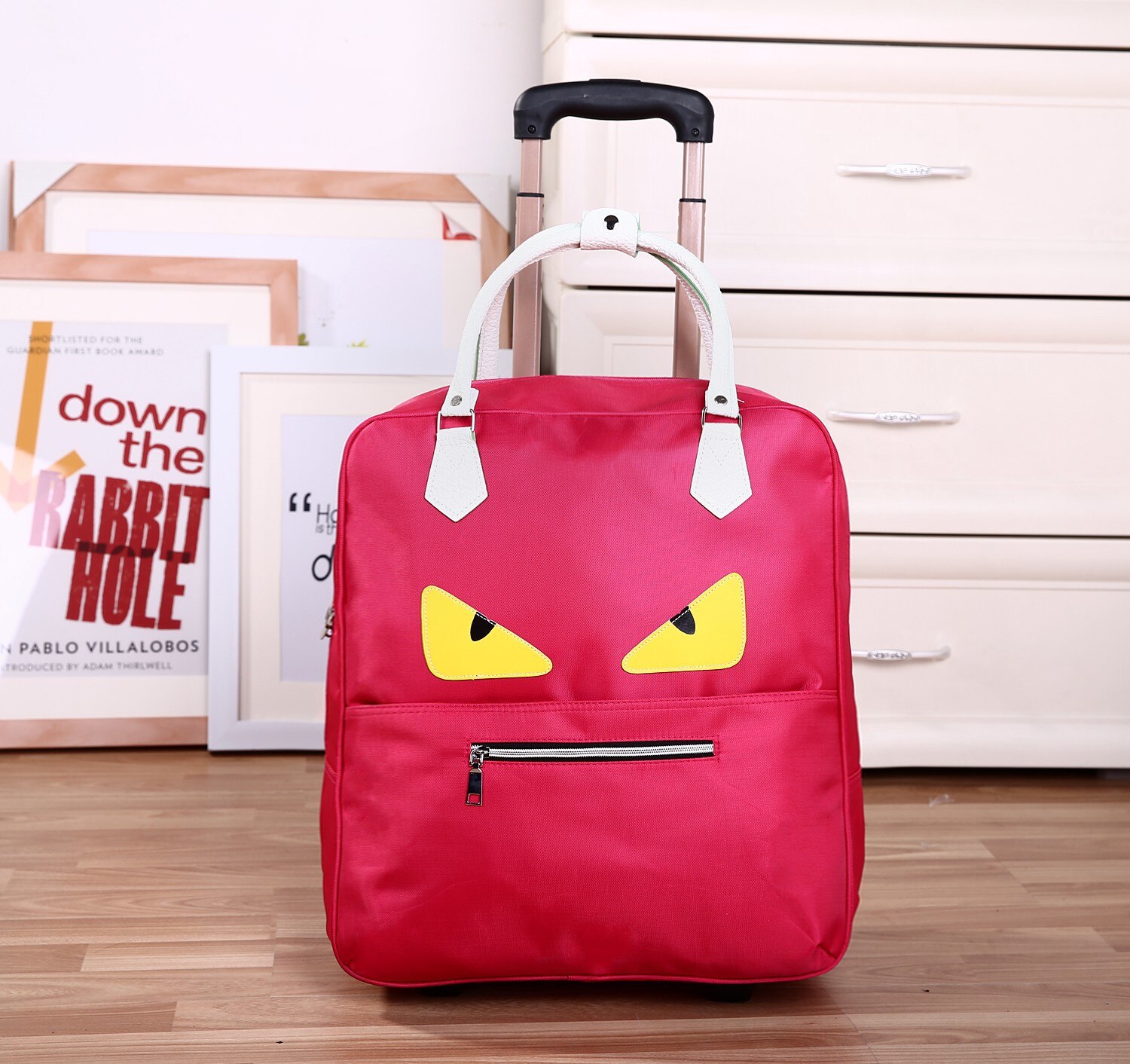 Imperméable à l'eau haute oapacité sac de voyage épais Style valise à roulettes chariot bagages dame hommes voyage sacs valise à roulettes Suplies: Rose Red B1