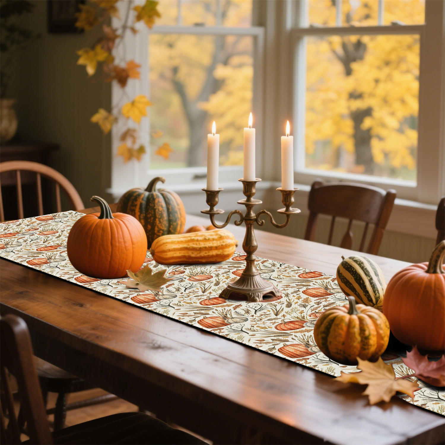 Bordløber halloween græskar efterår hø majs bordløber køkken restaurant hjem dug dekoration efterår thanksgiving pa