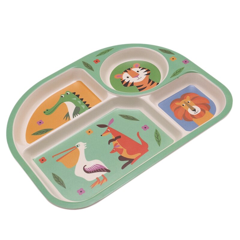 Lixf baby bambu fiber 5 st/set servis set baby tallrik barn tecknad separerings tallrik skål gaffel sked kopp set matning supp