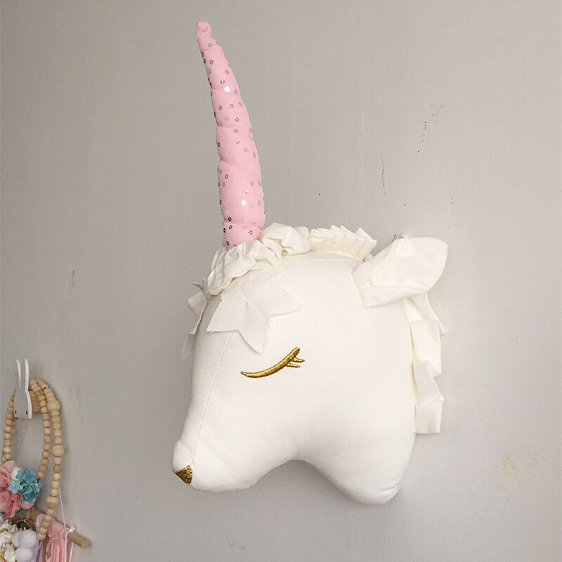 Enfants chambre décor en peluche ours animaux têtes éléphant cerf ours tête tenture murale décor pour enfants chambre pépinière décoration: Unicorn cotton