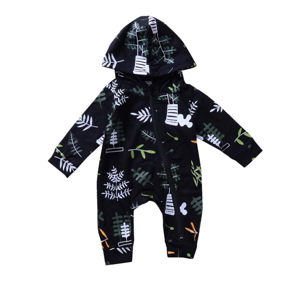 Verkoop 50% Mode Herfst Baby Meisjes Jongens Lange Mouwen Hooded Bladeren Romper Jumpsuit