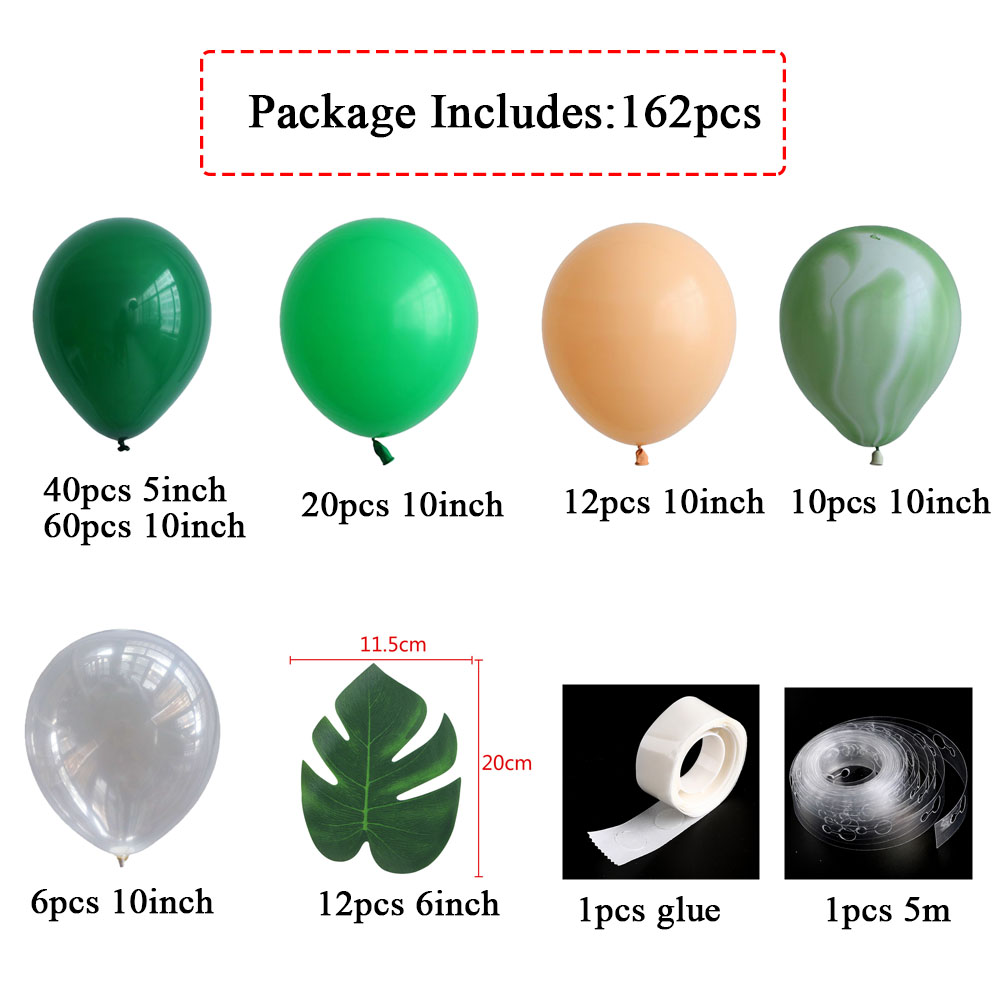 Jungle Safari Theme Party Supplies Green Balloons Garland Arch Kit Birthday Baby Shower Forest Party Christmas Decorations: 162pcs