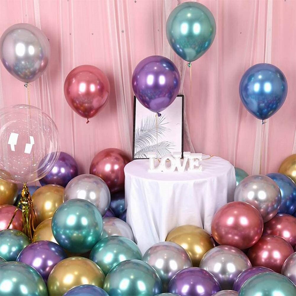 Globos cromados multicolores de 12 pulgadas, 100 Uds., globos metálicos perlados, látex decoración en metálico de colores vivos para bodas, cumpleaños, bebés