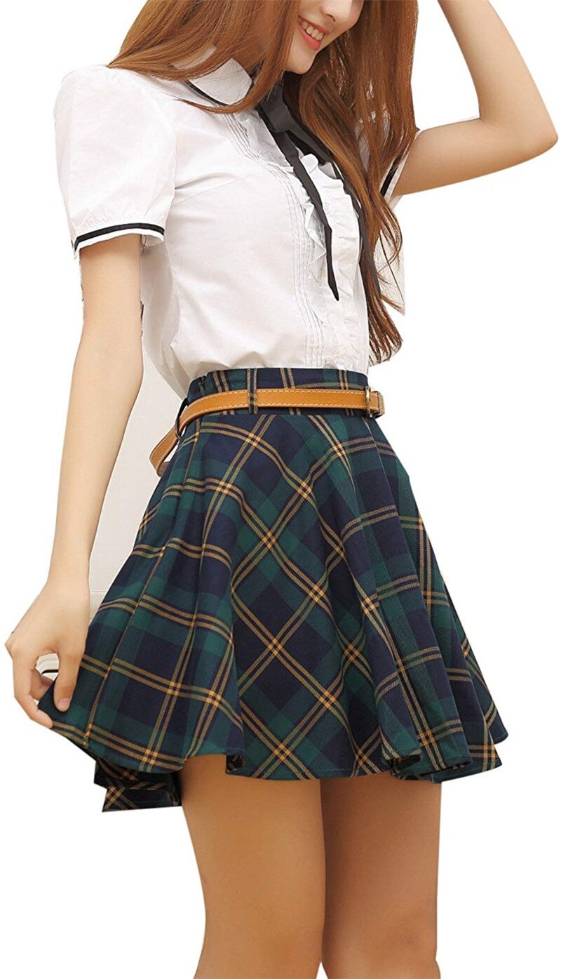 Frauen Und Mädchen Kurzarm Shirt Plaid Rock Schuluniform Plissee Mini Tartan Rock Anzug jubeln Squad Kostüm