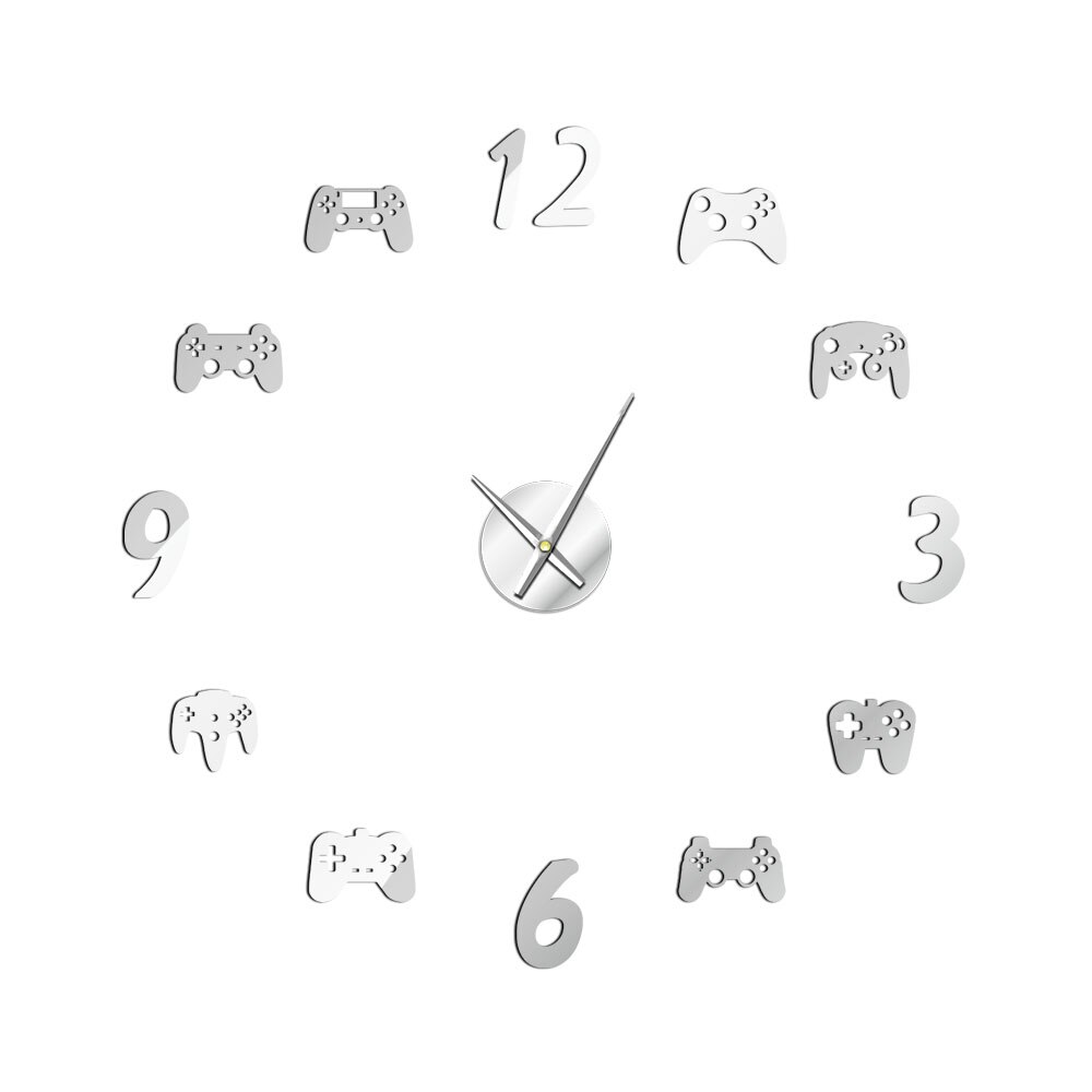 Gamepad DIY Large Wall Clock Watch Modern Video Game Controllers 3d diy Acrylic Mirror Quartz Needle Horloge: Silver / 27 inch