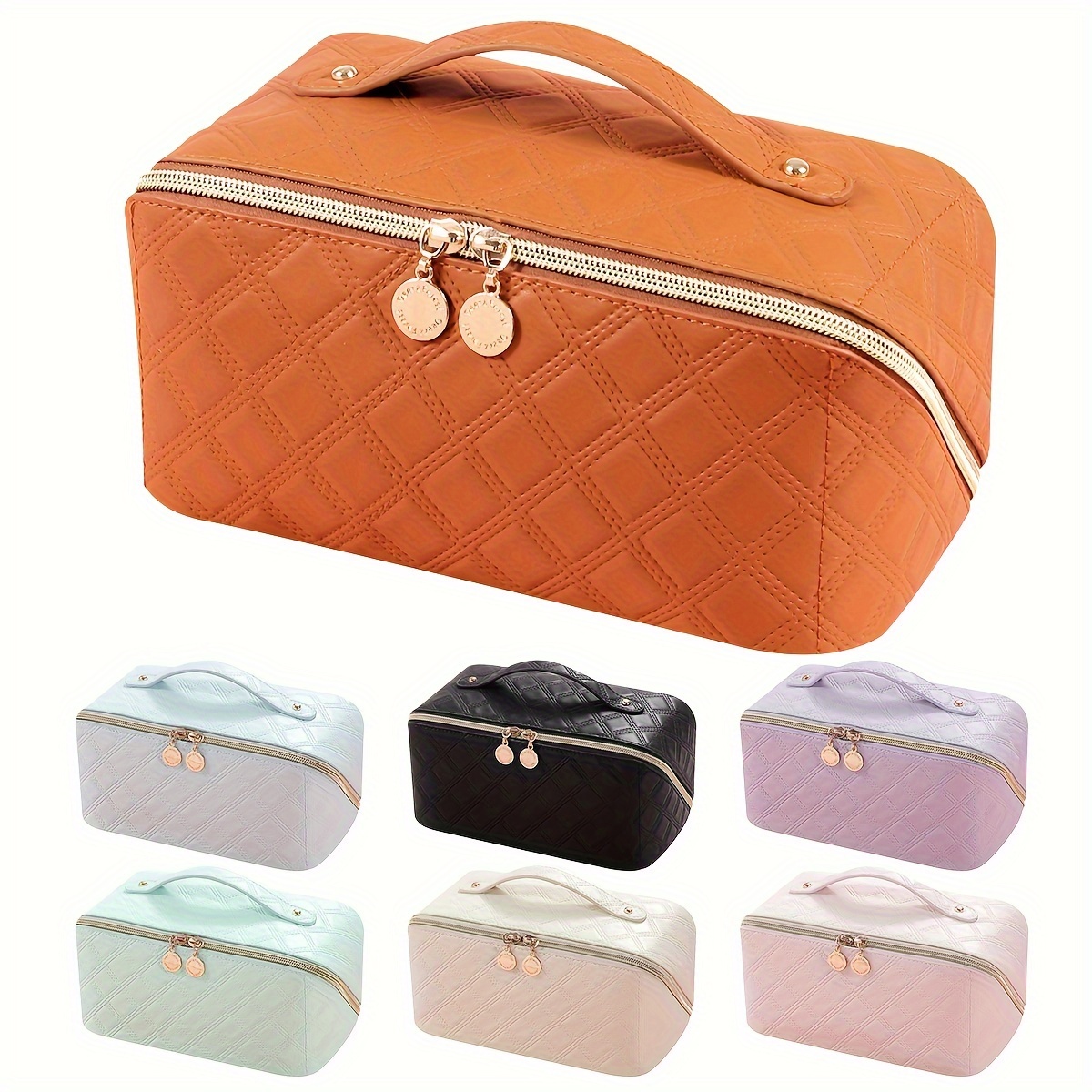 Travel Makeup Bag Large Opening Makeup Bag Portable Water Resistant Make Up Bags PU Leather Cosmetic Bag with Compartment