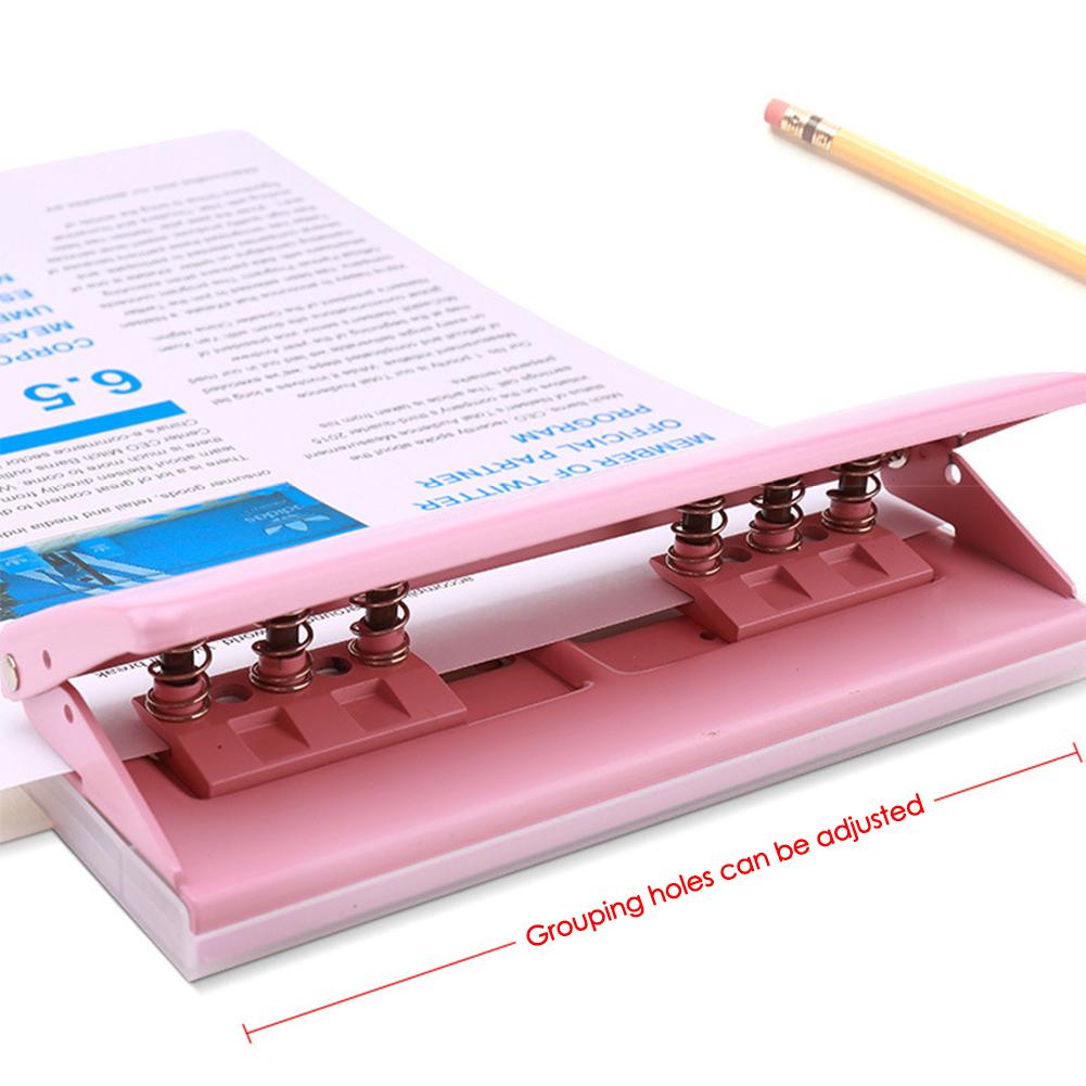 Metal 6- huls punch lyserød håndværkspunch papirskærer justerbar diy  a4 a5 a6 løvbladspapir punch scrapbooking kontorartikler