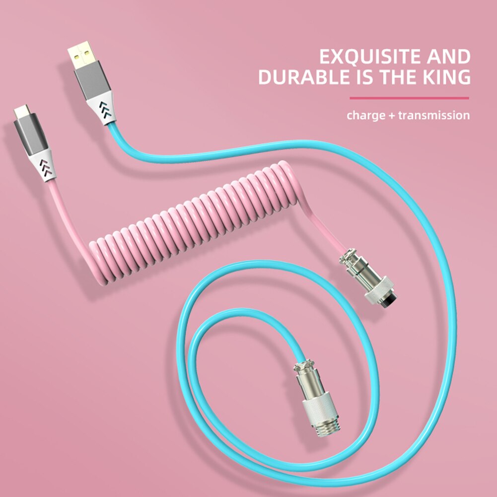 Cable de aviador para teclado mecánico, Conector de aviación USB tipo C en espiral, Cable de resorte, enchufe de ordenador de escritorio, accesorios de decoración