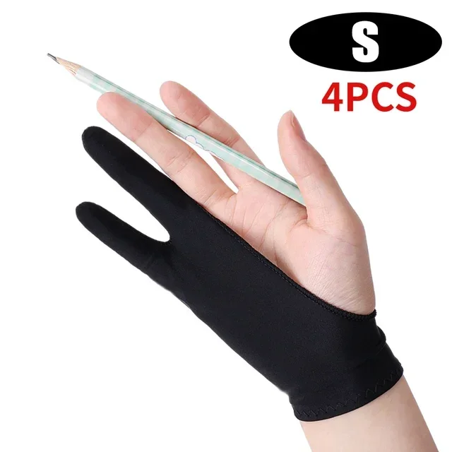 Zeichenhandschuh, Handflächenabweisung, Zwei-Finger-Handschuhe für Apfel IPad, kapazitives Tablette, Bildschirm, Künstler, Rechts-/Linkshand-Grafiktablett: Silber