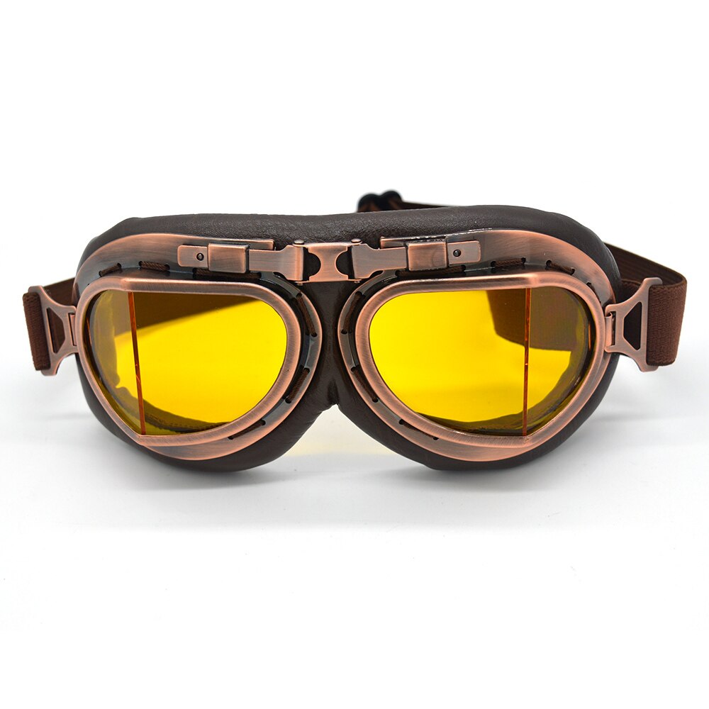Yellow Lens Leather Frame Motocross Goggles Clear Steampunk Goggles Sport Sunglasses For Motorcycle Cafe Racer Dirt Bike