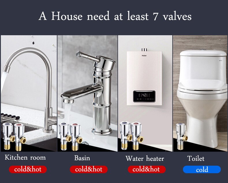 Copper Angle Stop Valve and Cold Water Stop Valve Quick Open Faucet Valve for Bathroom Kitchen Toilet Sink G1/2
