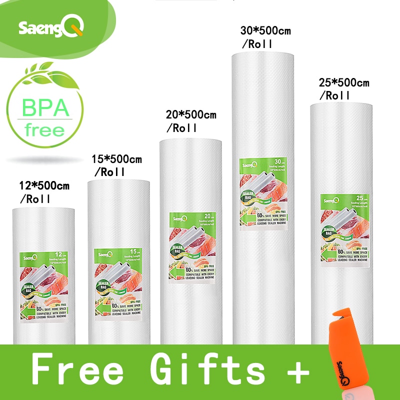 saengQ 5 Rolls/Lot Kitchen Bags For Vacuum Sealer bags Food Vacuum Bag Storage Vacuum Packaging Rolls 12/15/20/25/30cm*500cm