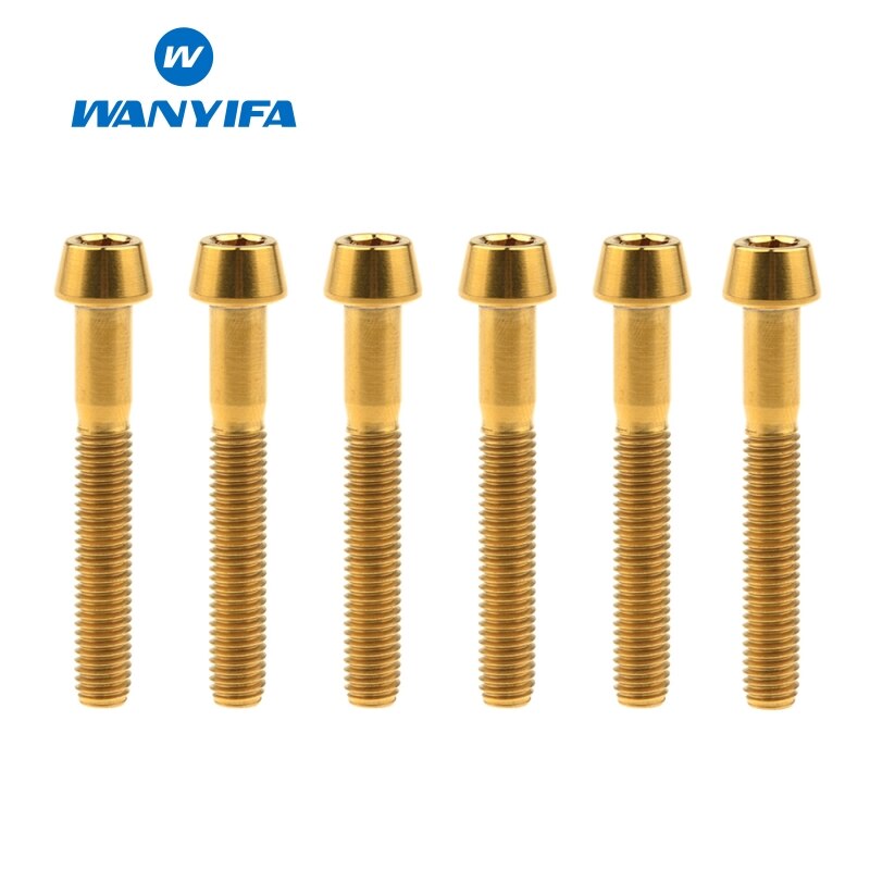 6PCS M5 Titanium Ti Bolts M5X25 30 35 40mm Inner Hexagon Tapered Head Bolt for Bike Bicycle Cycling Accessories Fastener Screws: M5x35 Gold