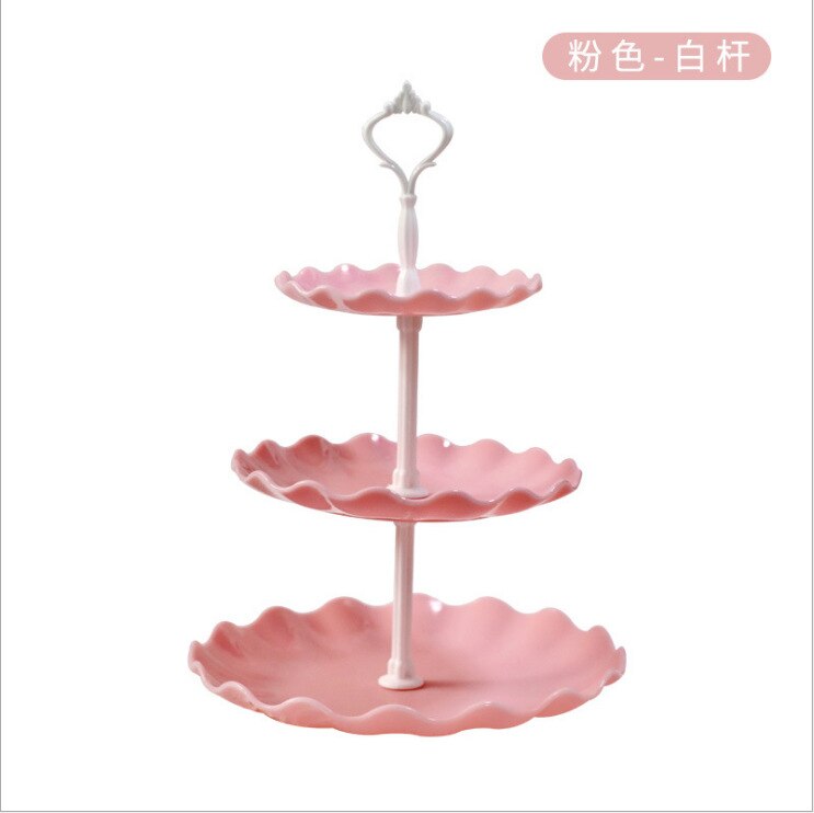 European Three-layer Cake Stand Wedding Party Dessert Table Candy Fruit Plate Cake Self-help Display Home Table Decoration Trays: pinkwhite