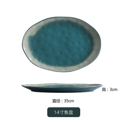 Green Irregular Dinner Plate Oval Fish Plate Dishes Steak Plate Home Restaurant Decorative Tableware Dishes and Plates Sets: Oval 35x3cm