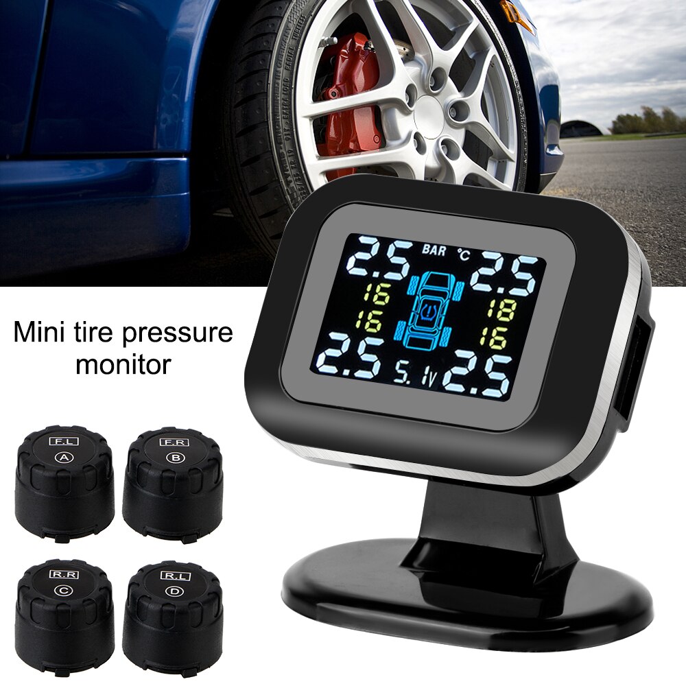 Leepee Usb Tpms Lcd Display Mini Auto Bandenspanningscontrolesysteem Met 4 Stuks Externe Sensor Auto Alarmsystemen