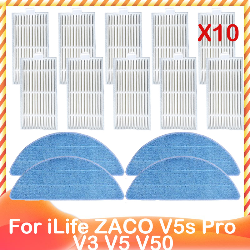 per iLife ZACO V5s pro V3 V5 V5s V3s V50 X5 Spazzola laterale di ricambio HEPA Prefiltro Mocio Panno robot Aspirapolvere: bianca