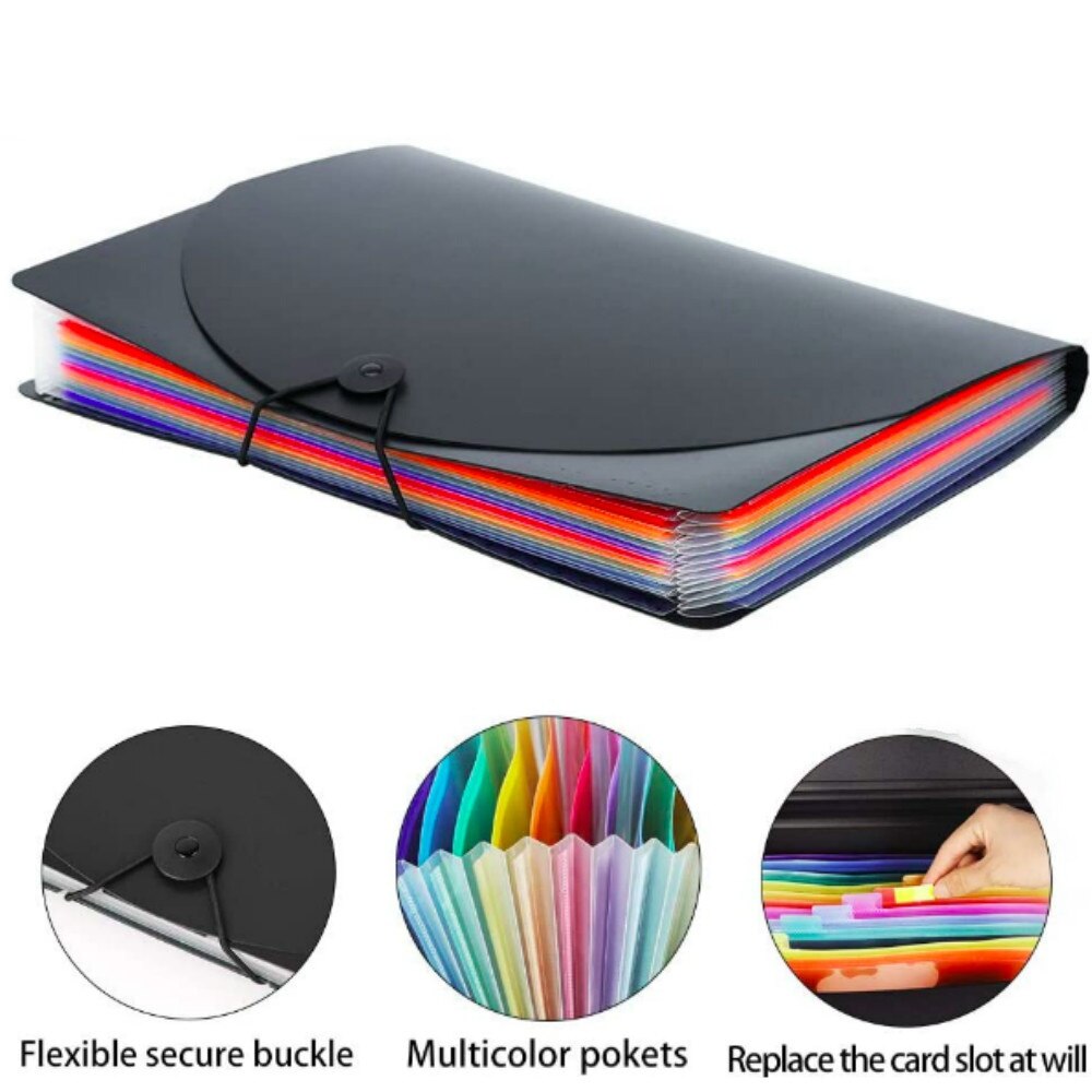 12/24Pockets Expanding A4 Expandable File Organizers with Organ Clip Multi-Layer Storage Clip Telescopic Standing Folder