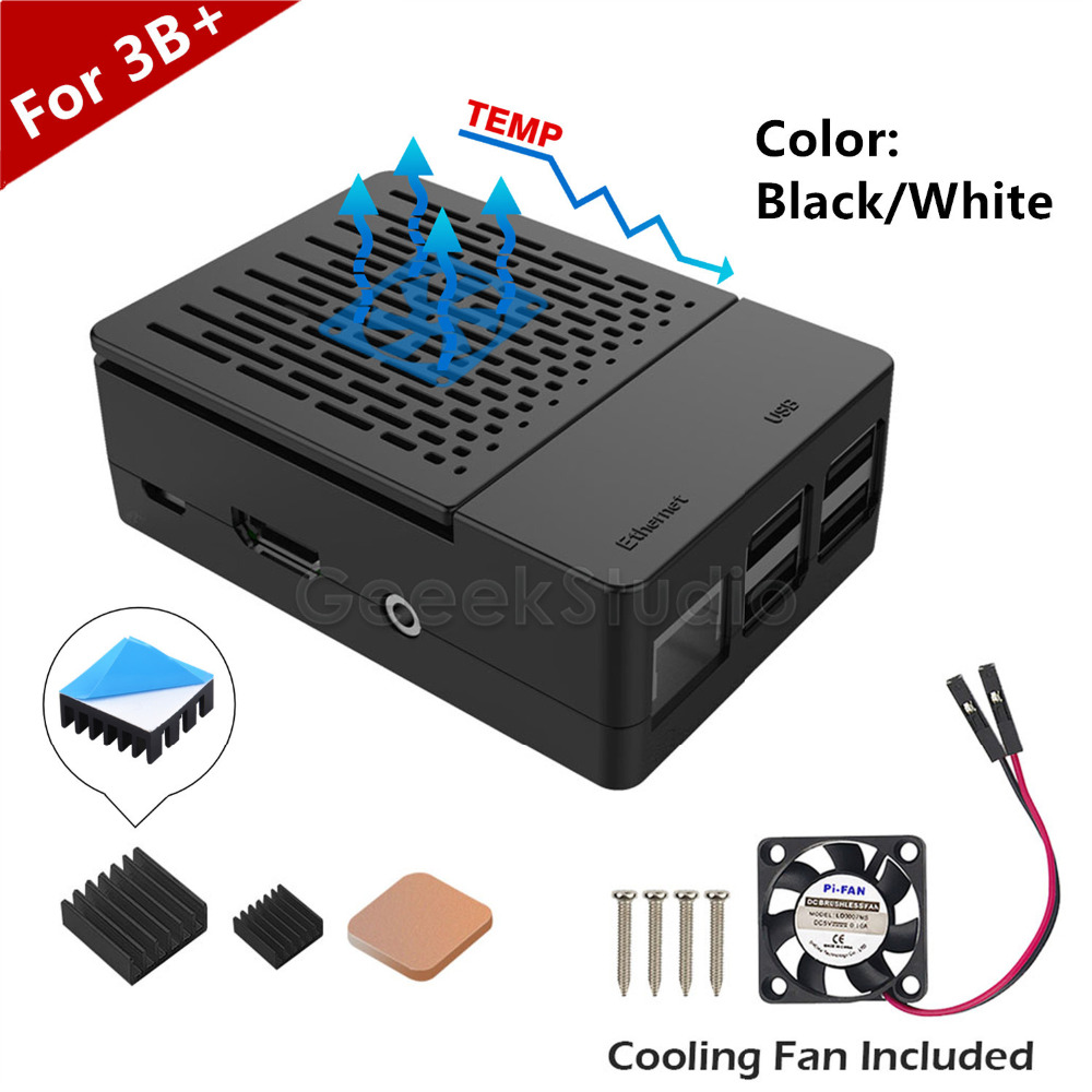 ! ABS Zwart/Wit Case Cover Behuizing Doos + Heatsinks Heatsinks + Koelventilator voor Raspberry Pi 3 B +/3 B/2 B