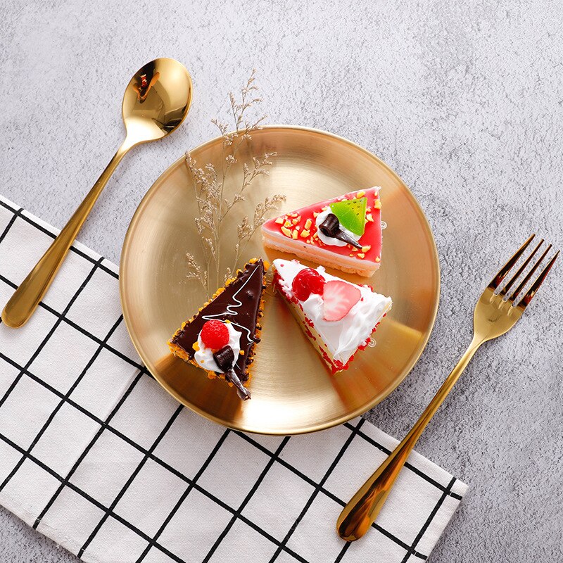 4 stücke Weihnachten Geschirr Gold überzogene Runde Gerichte Rabatt Nachtisch Obst Platte edelstahl Geschirr Salat Brot Snack Utensil