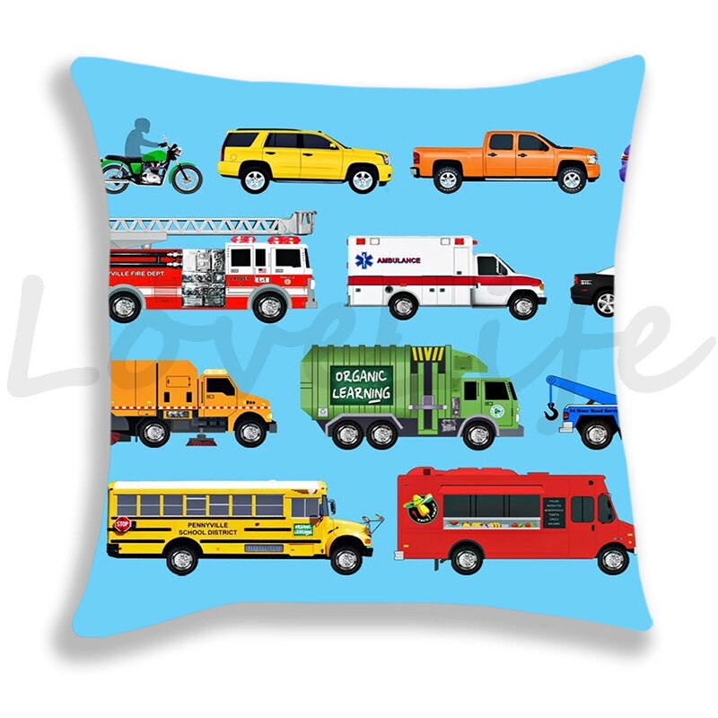 Brandweerwagen/Auto/Graafmachine/Ambulance Print Kussensloop Bank/Slaapkamer Kussenhoes 45*45Cm kussensloop Home Decor Kussensloop Jongens: 7