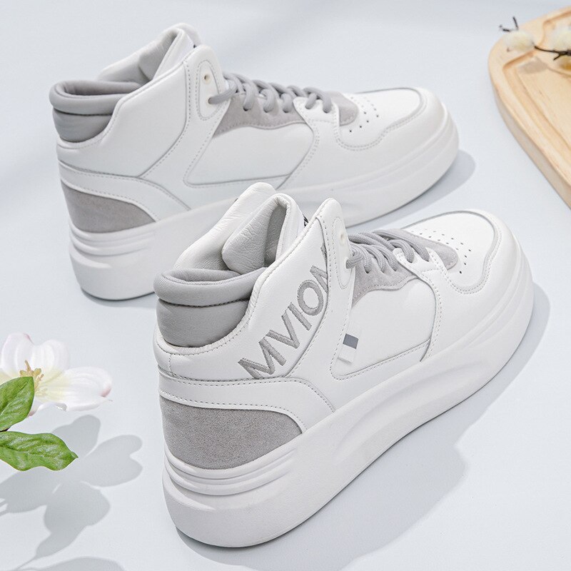 automne nouvelle haut de gamme chaussures pour femmes respirant antidérapant hip-hop blanc chaussures femmes décontracté tout-match à lacets chaussures: Gris / 5.5