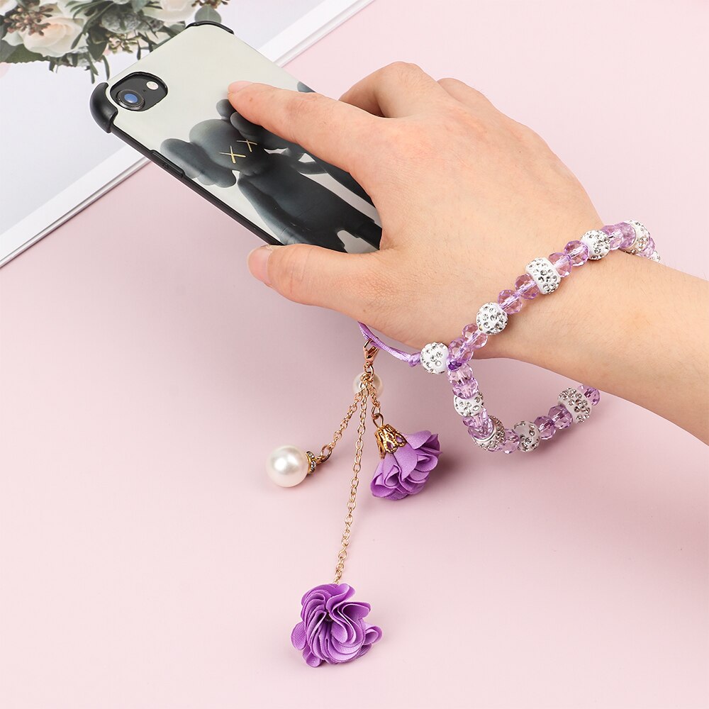 Pendant Flower Bracelet Mobile Phone Lanyard Crystal Phone Straps Hanging Rope Strap Wrist Rope Anti-lost Lanyard