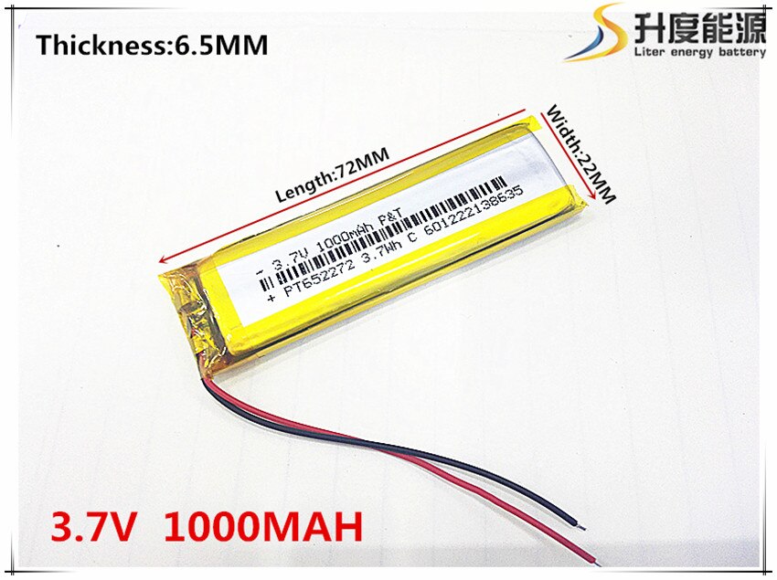 3,7 V 1000mAh 652272 Lithium-Polymer Li-Po li ionen Akku zellen Für Mp3 MP4 MP5 GPS