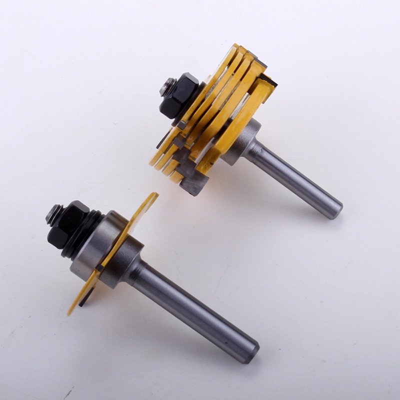 2PC 8mm&amp;1/4&quot; Shank 6 Piece Slot Cutter 3 Wing Router Bit Set Woodworking Chisel Cutter Tool Tenon Cutter for Woodworking Tool