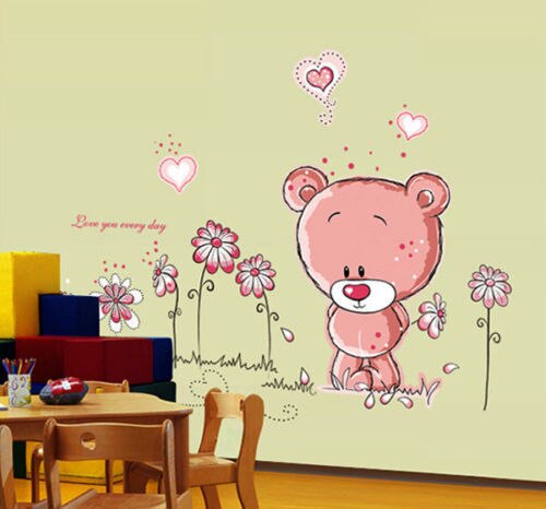 PINK TEDDY BEAR Wall Stickers art Mural Children's Kids Nursery Baby Bedroom UK1