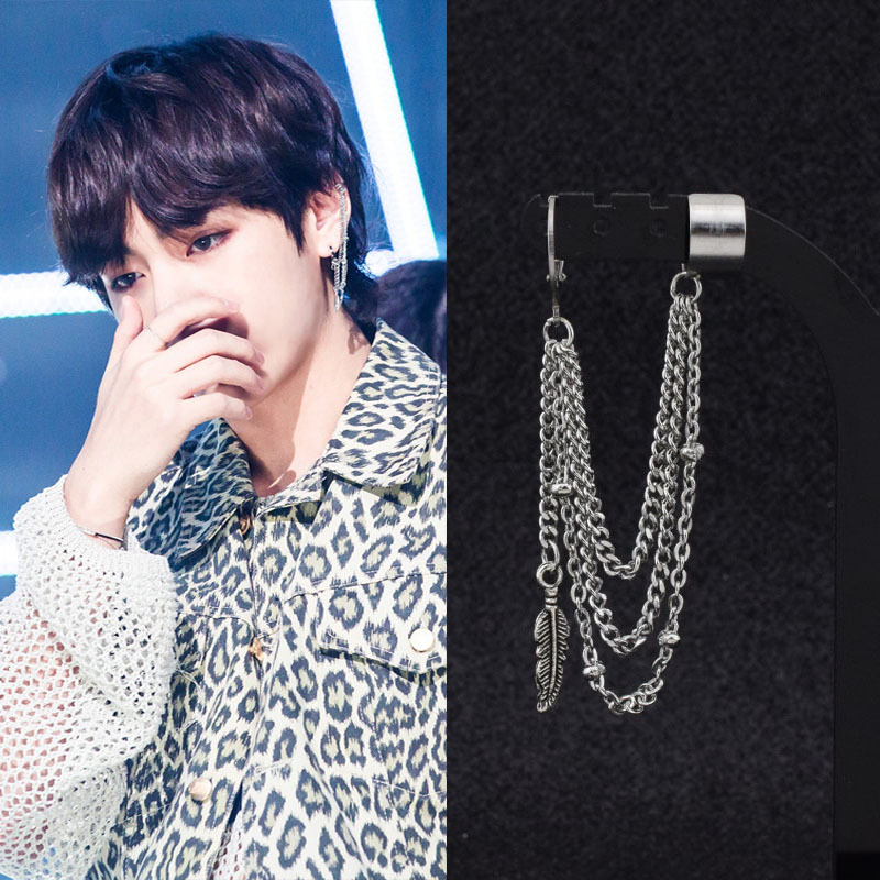 Boucles d'oreilles en acier inoxydable pour hommes/femmes, pendentif étoile lune, pompon Long, unisexe, bijoux Kpop Suga JIMIN, 1 pièce