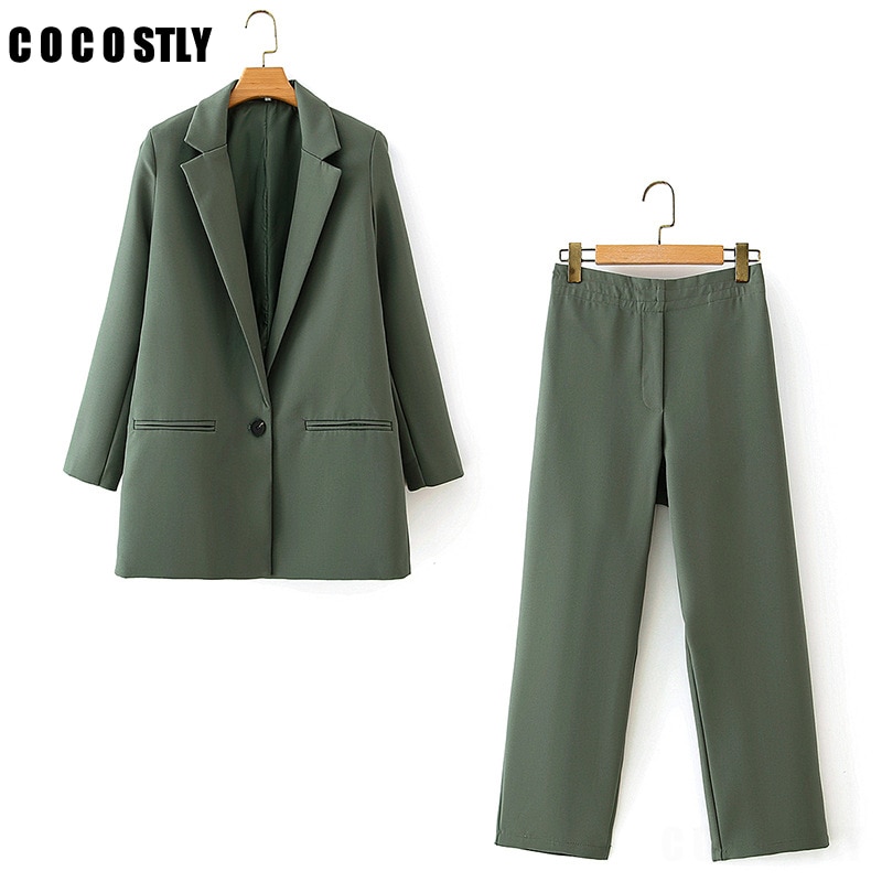 Costume pantalon OL uni pour femme, ensemble deux pièces, blazer et pantalon à bouton unique, , ensemble 2 pièces, automne
