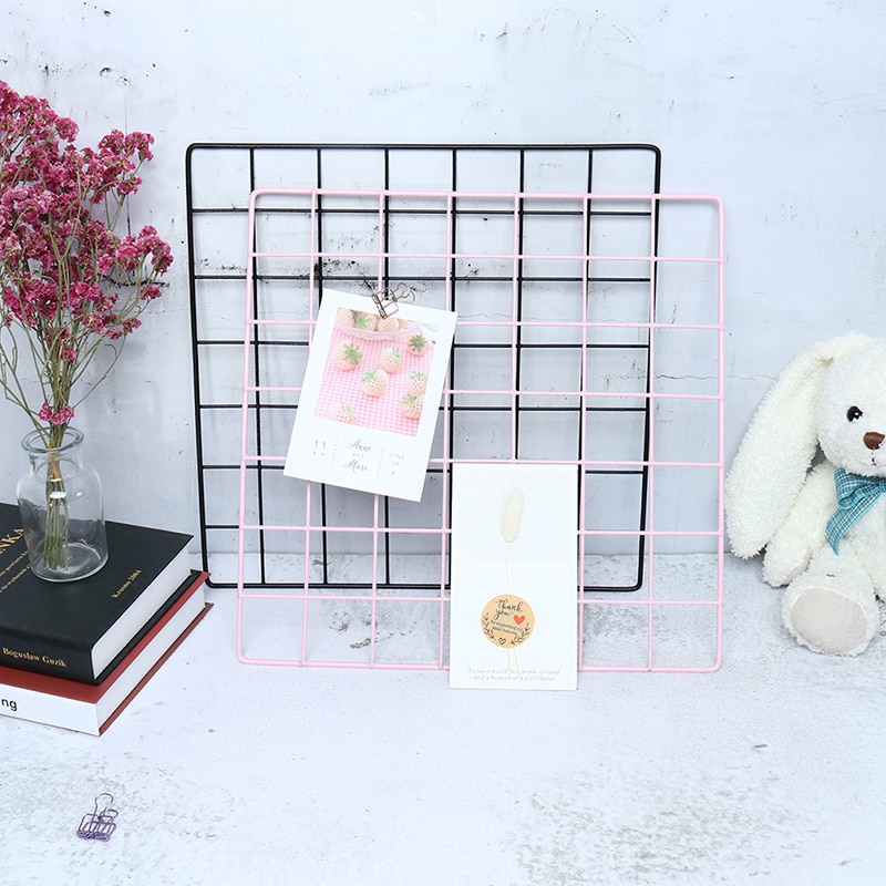 Nordic metal mesh grid diy wall fotos postkort wall art display mesh organizer billeder frame holder home decor