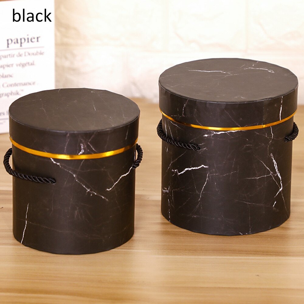 2 stuks ronde bloemendozen, bloemenverpakking, snoepopslagdoos, papieren zak, boeketdecoratiedoos, bruiloftdecoratiedoos: Zwart
