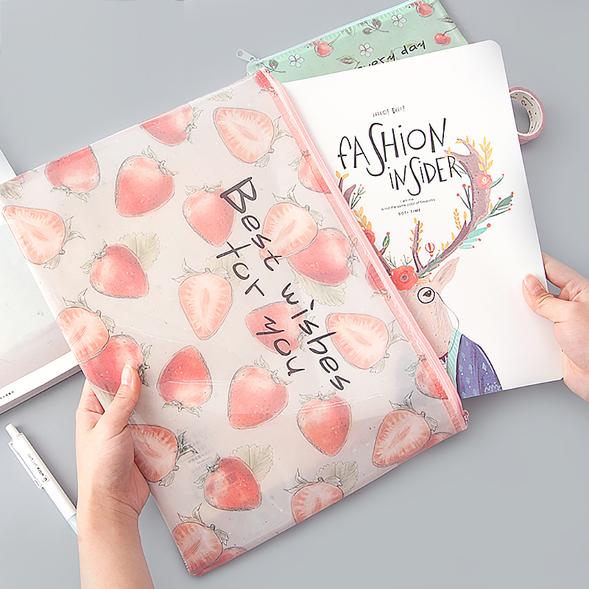 A4/A5/B6/Mini Cute Transparent File Bag Zipper Paper File Folder Book Pencil Pen Case Bag Large Capacity Stationery Storage Bag