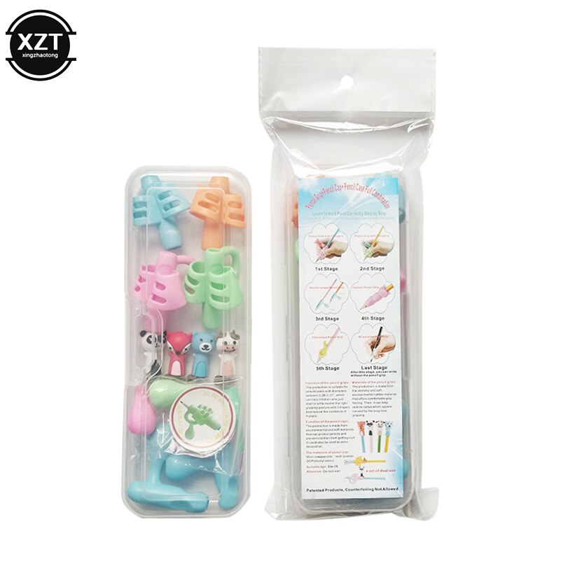 16 Pcs Potlood Grip Houder Kinderen Leuke Pen Handvat Staaf Handschrift Hulp Gids Hold Pen Houding Correctie Voor Kids briefpapier: Transparent Box
