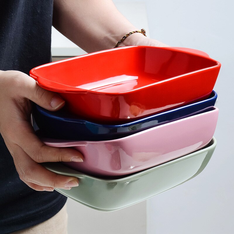 Moderne Kreative Keramik Geschirr Dual Griff Backen Gericht Mikrowelle Ofen Verfügbar Backen Platz Geschirr Gericht Backen Schüssel