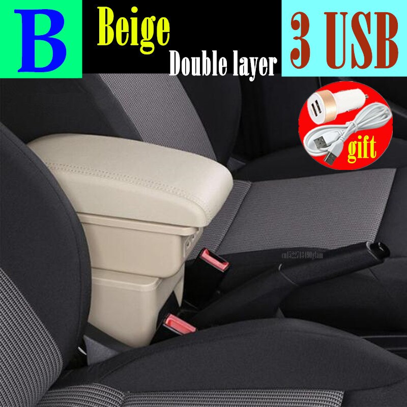 Accoudoir de Citroën C2, C3 Muni d'un Boîtier et d'une Prise USB, Double Niveau, Modifiable, Accessoires du Modèle Automobile C2: B style Beige