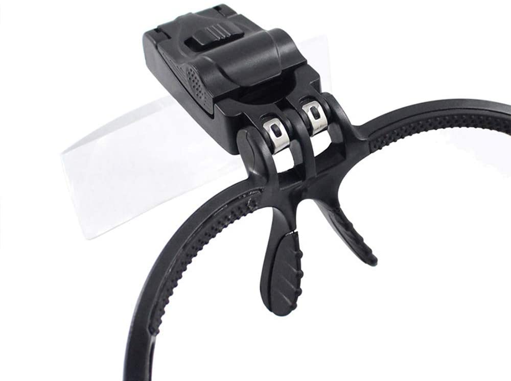 Banda para la cabeza, lupa de reparación de ojos con lupa de 2 luces LED 1,0/1,5/2,0/2,5/3,5x5PC, gafas, lupa de lente óptica (sin batería)