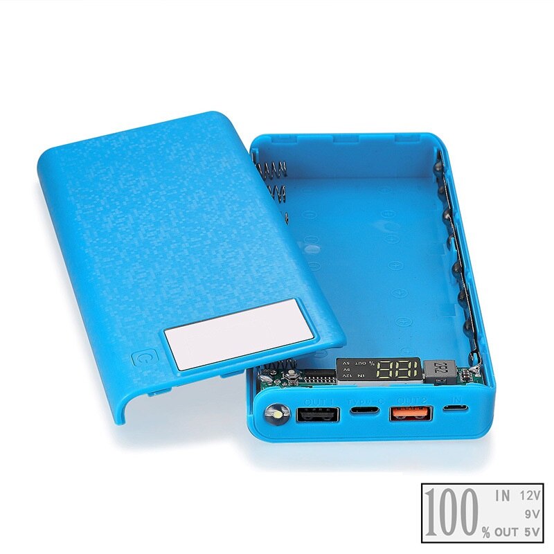 3.0 usb power bank oplader taske diy pack 8x 18650 batteri taske til mobiltelefon med fakkel: Blå