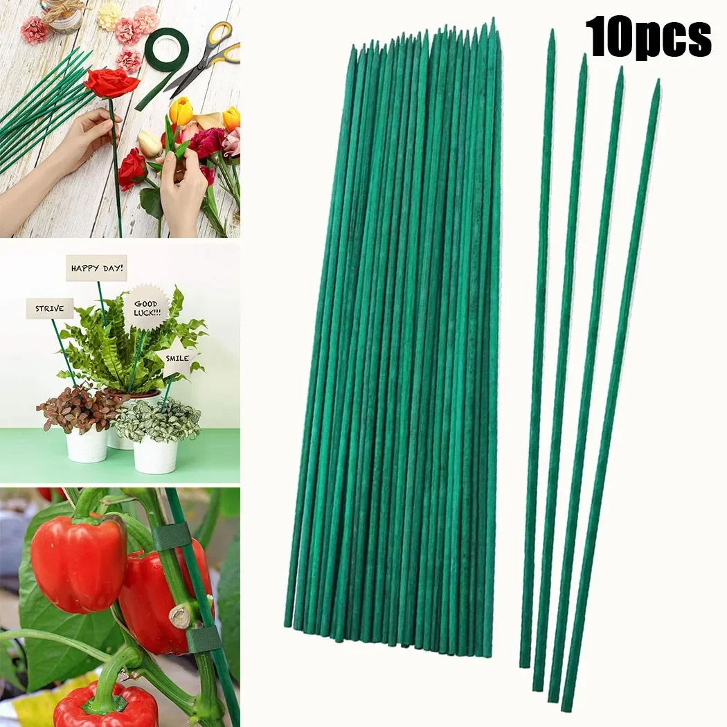 Estaca de bambú verde para plantas, 10 piezas, 40cm, palos de madera verdes, estacas de soporte para plantas florales, bastones con puntas, estaca Floral, herramienta de jardinería