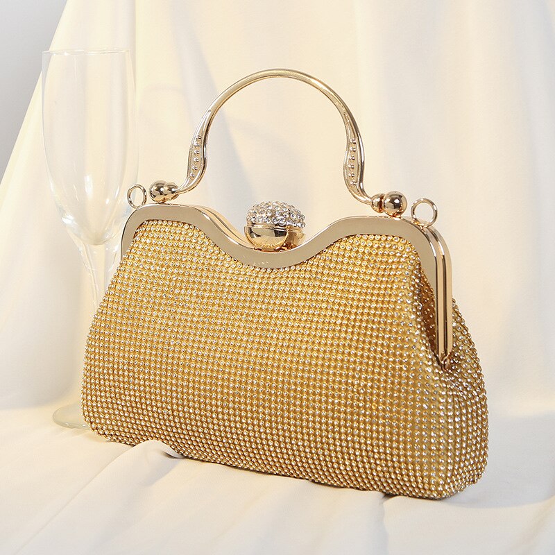 Bolso de mano de noche con diamantes para Mujer, cartera de mano plateada para boda, , banquete, color negro/dorado,: gold 4